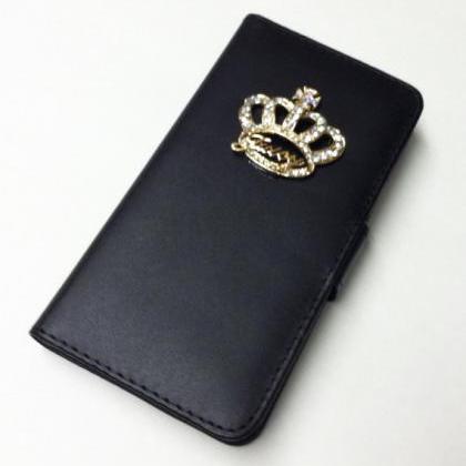 Bling Crown Samsung Galaxy S5 Wallet Case, Black..