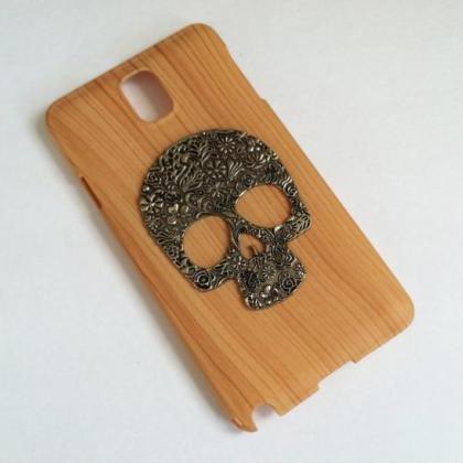 Skull Samsung Galaxy Note 3 Case, Wood Texture..