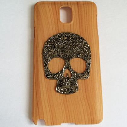 Skull Samsung Galaxy Note 3 Case, Wood Texture..