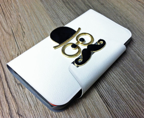 Iphone 5s Case With Mustache Embellishment, White Faux Leather Samsung Galaxy S4 Wallet Case, Iphone 5 Case