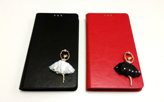 Luxury Leather Samsung Galaxy Note 3 Wallet Case With Ballerina Embellishment